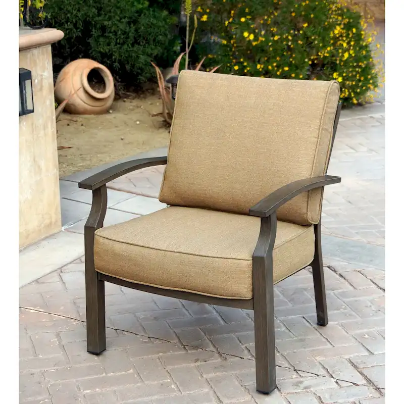 Brooklyn 4-Piece Patio Conversation Set with Cushions and 32 x 50 Rectangular Propane Fire Pit Coffee Table