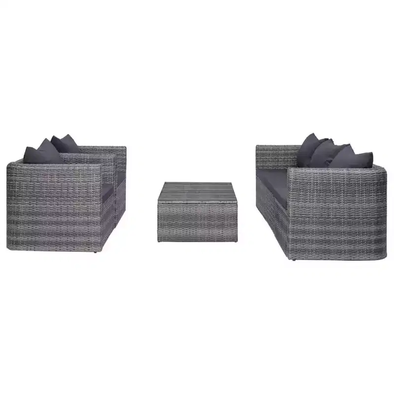 vidaXL Sofa Set Grey PE Rattan, Powder-Coated Steel, Glass Medium