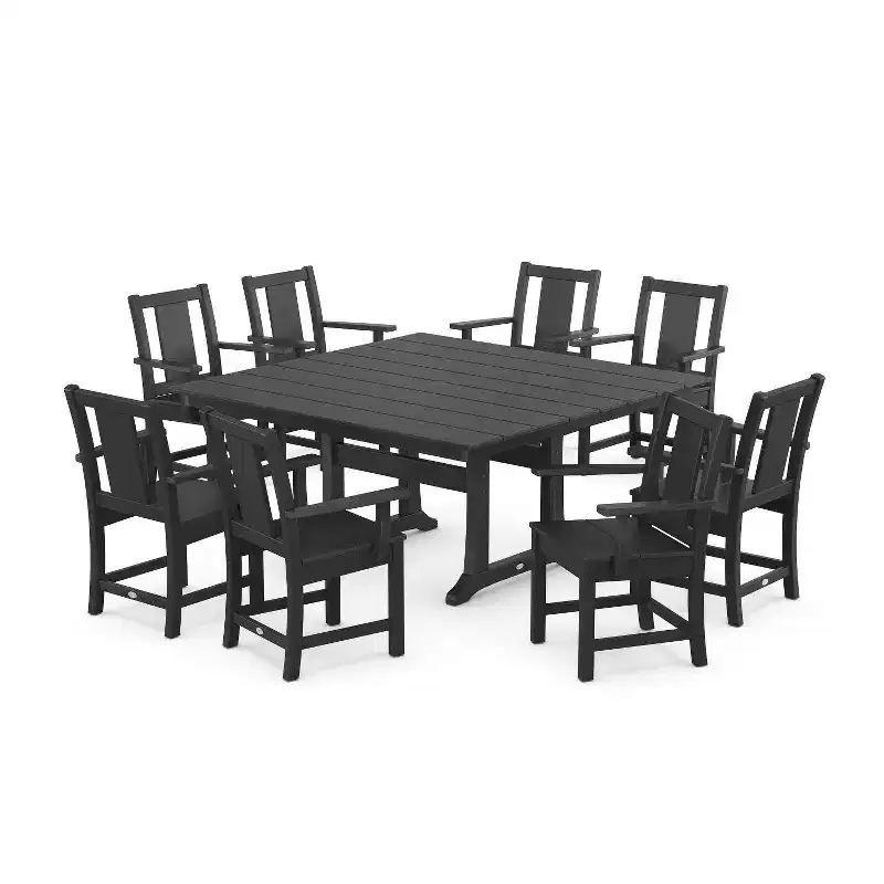 POLYWOOD 9pc Prairie Square Farmhouse Outdoor Patio Dining Set with Trestle Legs
