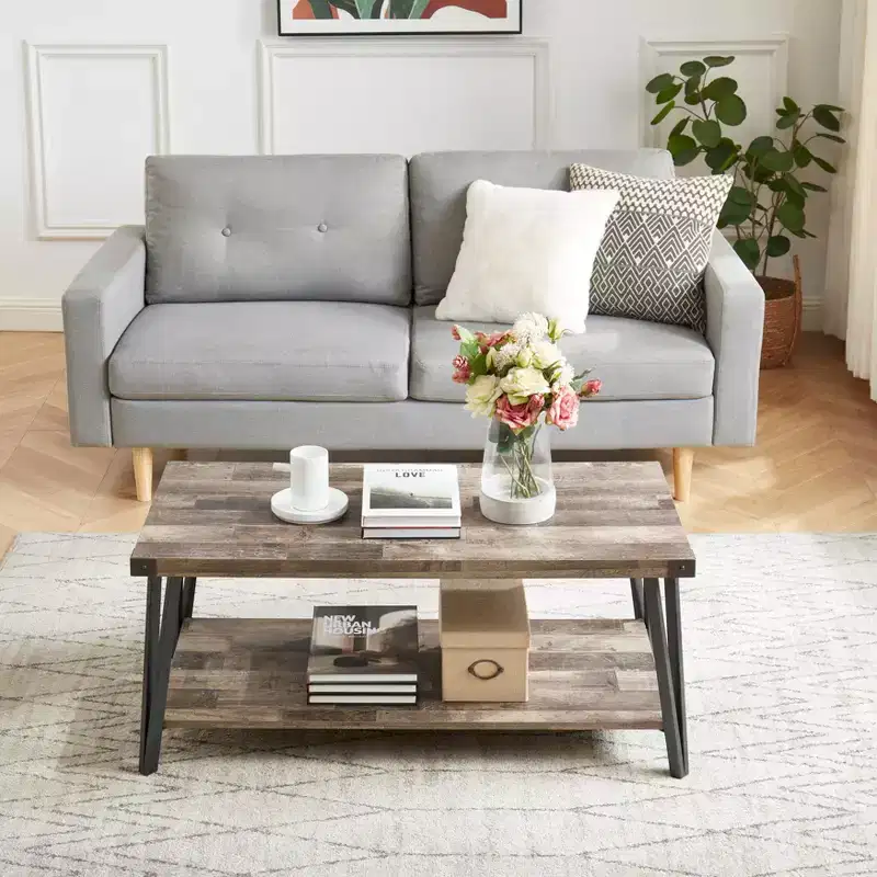 Modern Storage Coffee Table with Metal Frame and Lower Shelf