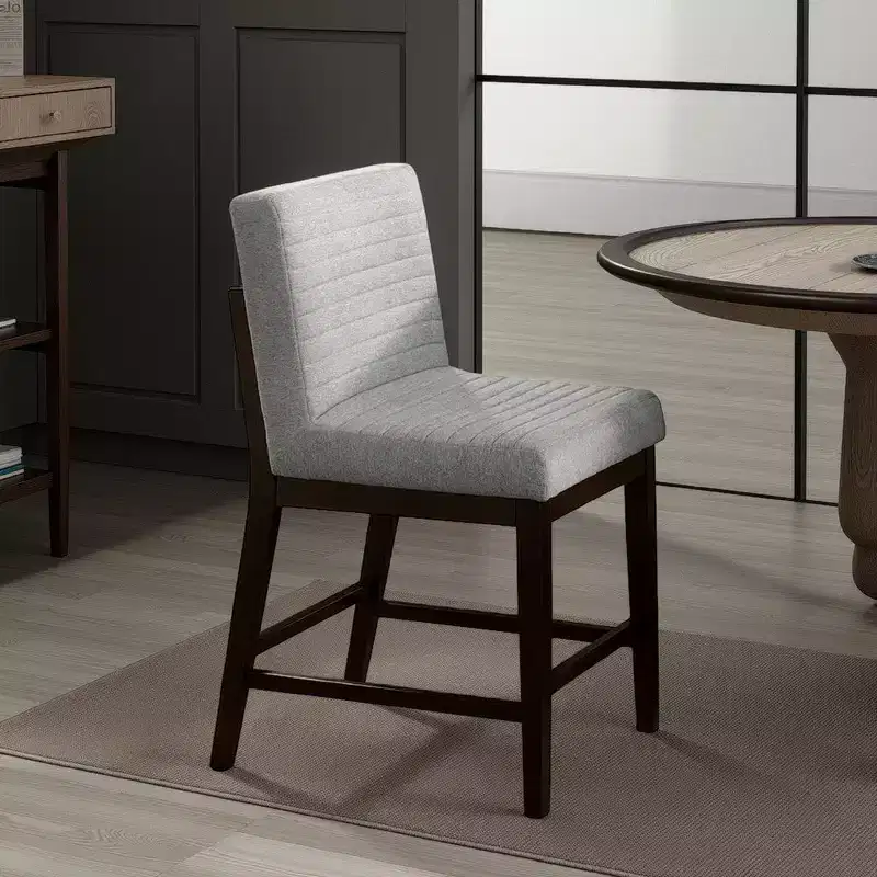 Royal Hampton Counter Height Chair Set of 2, Gray Linen, Espresso Brown Wood