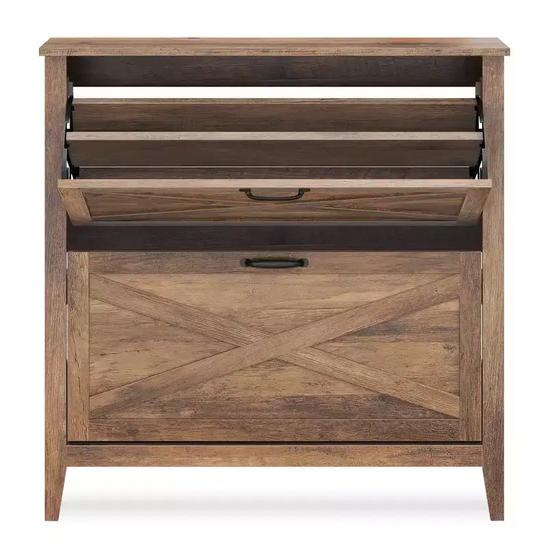 VASAGLE LIRY Collection - Shoe Storage Cabinet Organizer with 2 Flip Drawers, Freestanding Narrow Shoe Rack Cabinet, Fits 12 to 16 Pairs, Honey Brown