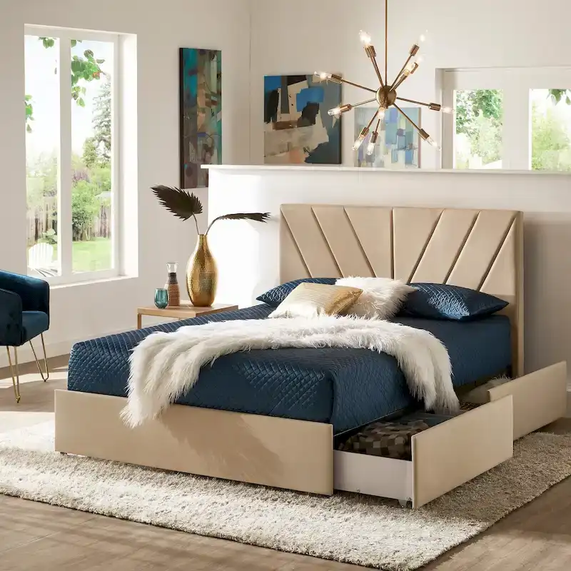 V-Channel Headboard Storage Platform Bed