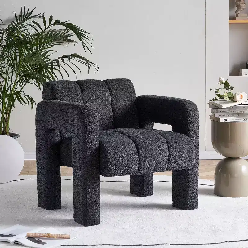 Wide Boucle Accent Chair – Black / Orange / White, Single Seat