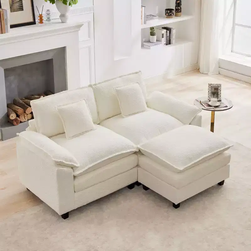74.8 in. Chenille Fabric 3 seat Sectional Sofa with Ottoman