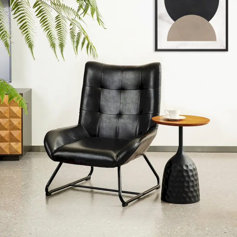 35.5H Leatherette Wingback Accent Chair With Metal Legs