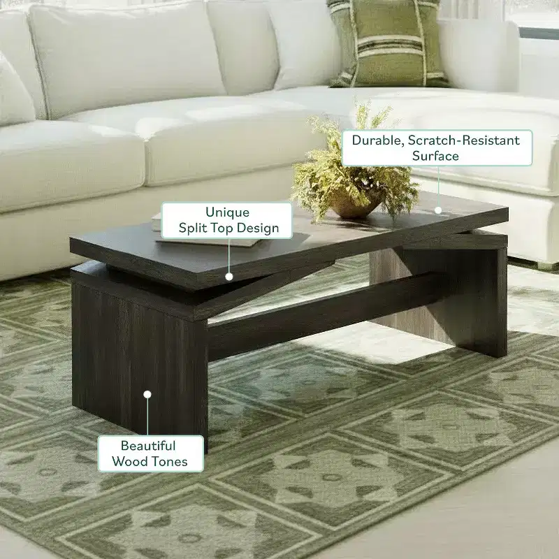 Modern Easy Assembly Split-Top Coffee Table