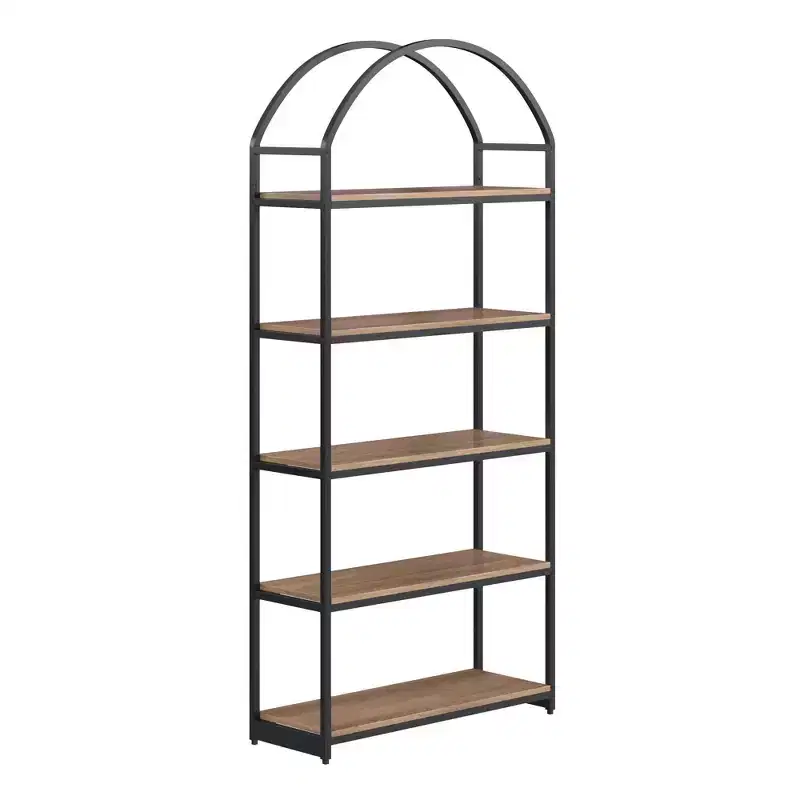 72" Haven Wood and Metal 5 Shelf Arch Bookshelf Reclaimed Oak/Matte Black - Nathan James