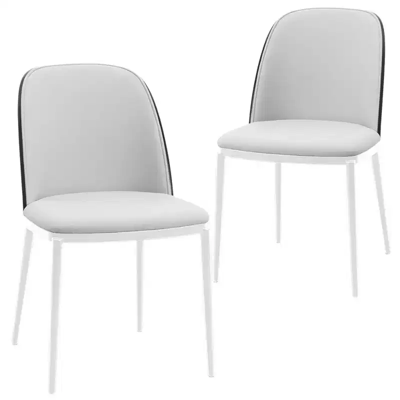 LeisureMod Tule Modern Dining Chair Set of 2 with PU Leather, Velvet, or Suede Seat and White Steel Frame  Kitchen, Dining Room, Home, Cafe, Seating