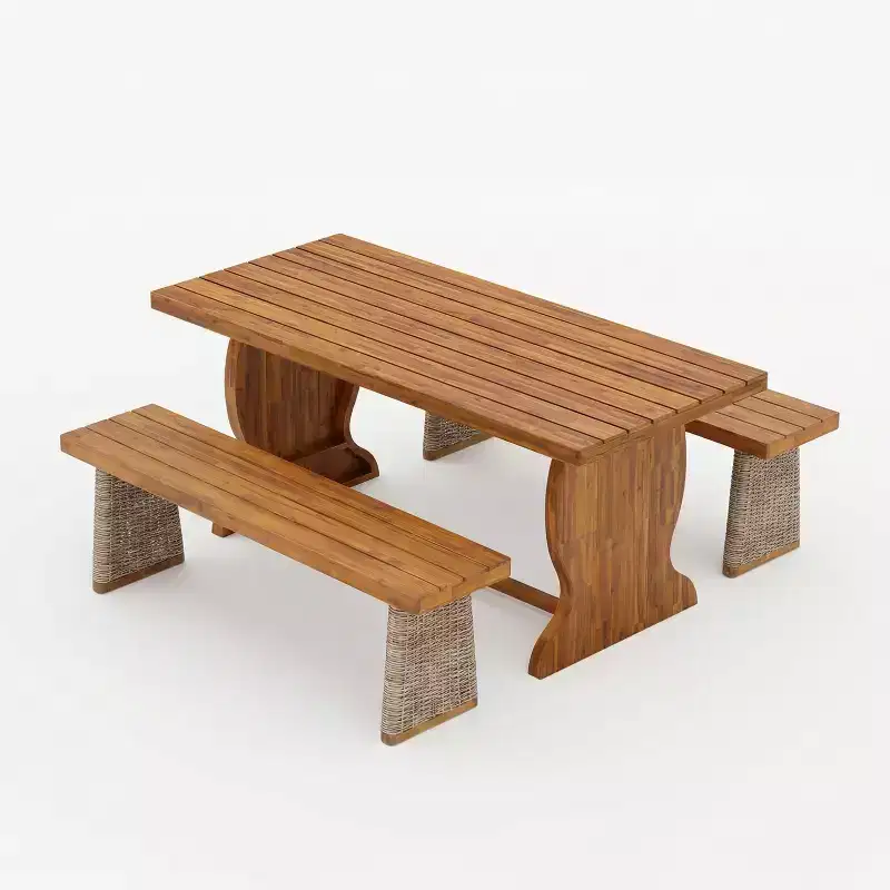 Christopher Knight Home Clara Rustic 3 Piece Acacia Patio Dining Set with Rattan Weave Benches