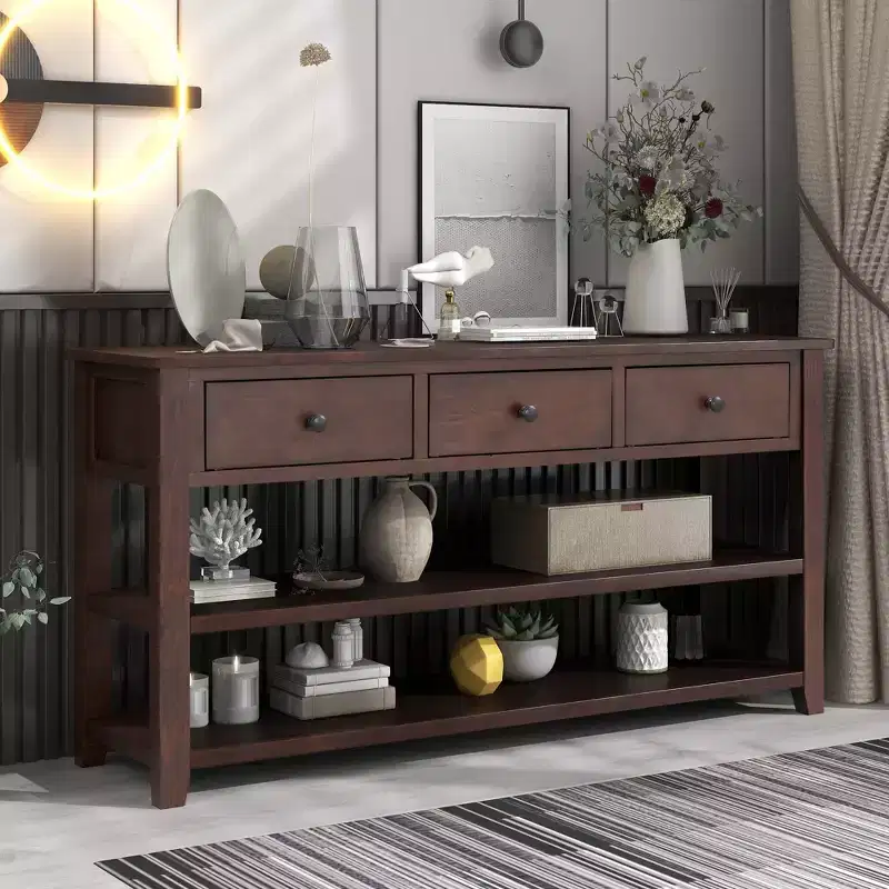 Whisen Modern Design Console Table with 3 Drawers and 2 Open Shelves