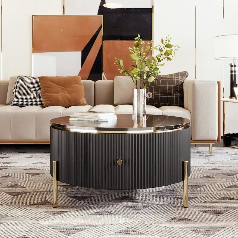31.5 Modern Round Coffee Table With 2 Storage Drawers