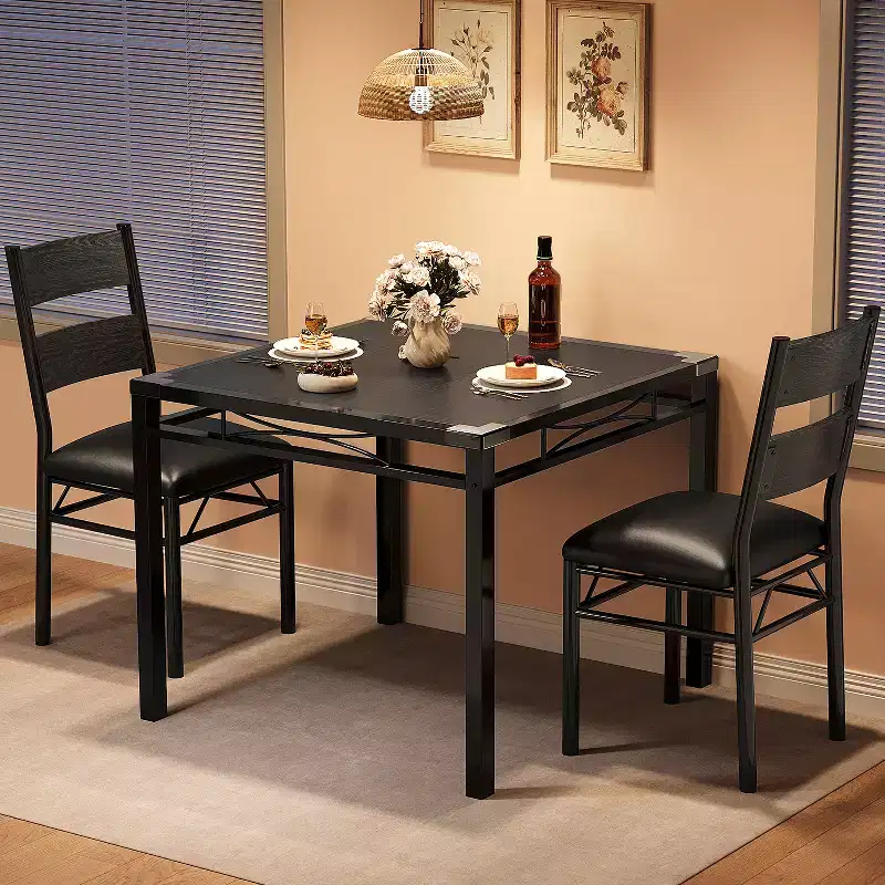 Retro Black/Gray Rectangular Dining Table Set, 2 or 4 Seats
