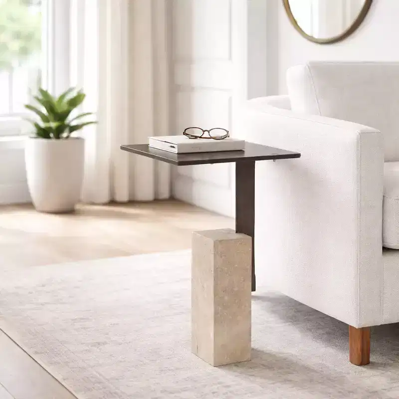 Stylish Block Accent End Table for Bedroom Decor - Nightstand and Drink Accent Table for Bedside or Small Spaces - 22, Bronze & Tan