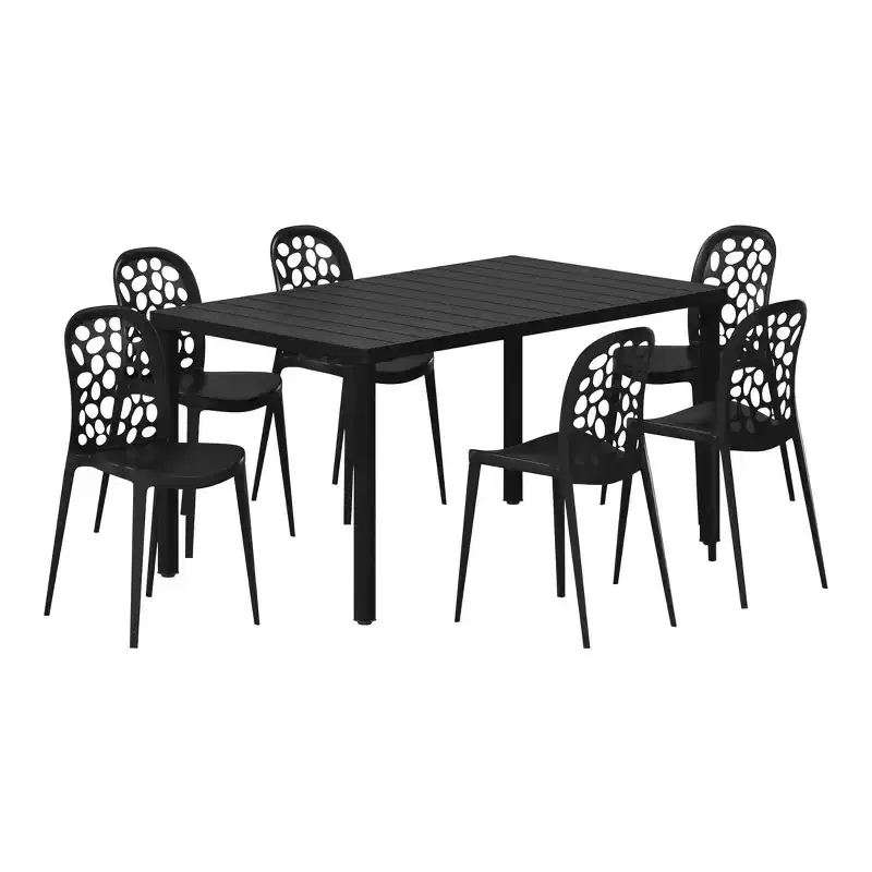 WestinTrends Playa 7-Piece Outdoor Metal Rectangle Patio Dining Table Set With Stackable Patio Dining Side Chairs