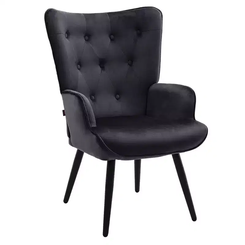 Modern Accent Chair, Velvet Tufted Button Wingback Chair with Arms for Home Office/Living Room/Bedroom