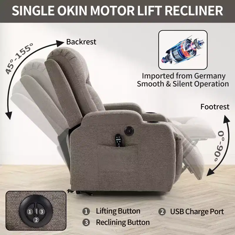 CLIHOME Up to 350 LBS Power Lift Recliner Chair, Heavy Duty Motion Mechanism with 8-Point Vibration Massage and Lumbar Heating
