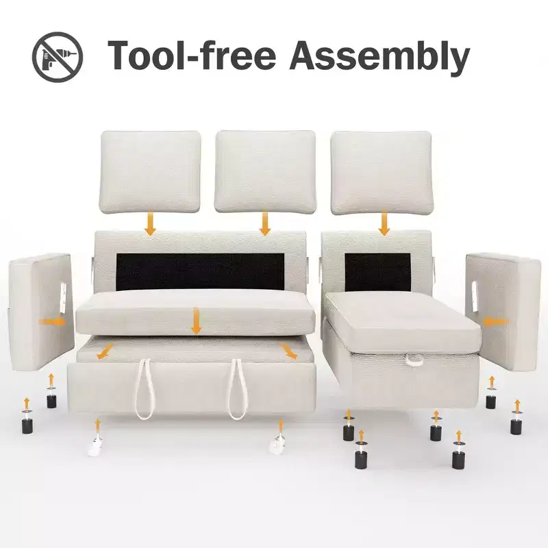 Dyonery 81 Sleeper Sofa Bed, 2 in 1 Pull Out Couch with Reversible Storage Chaise