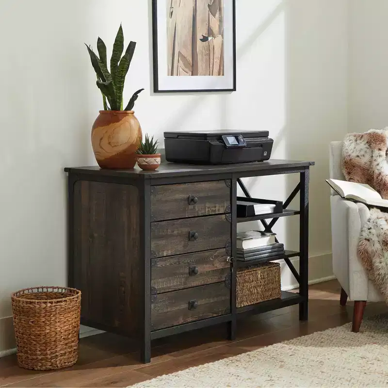 Steel River Storage Credenza with Drawers Carbon Oak - Sauder: Industrial Design, Letter/Legal File Size, Metal Frame