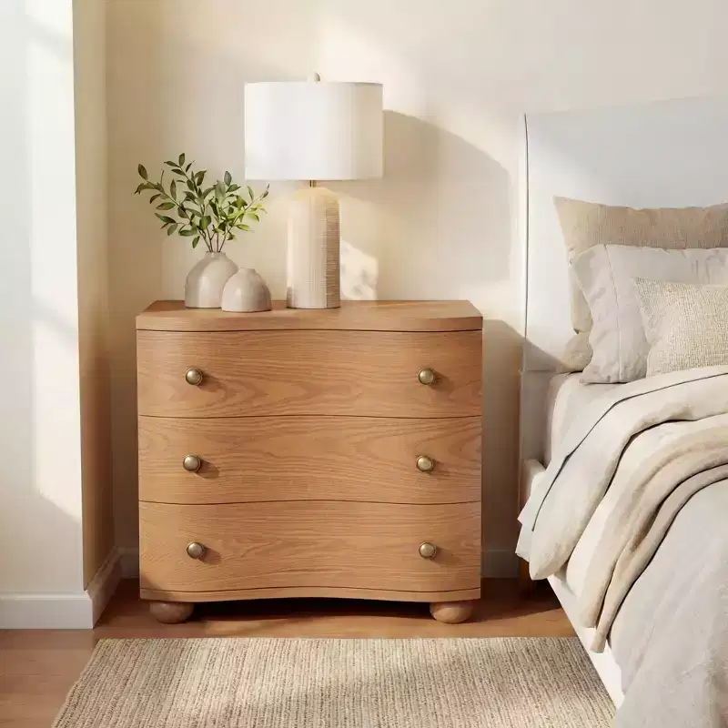 Christopher Knight Home Chaeryeong Modern Wooden 3-Drawer Nightstand with Curved Front Design