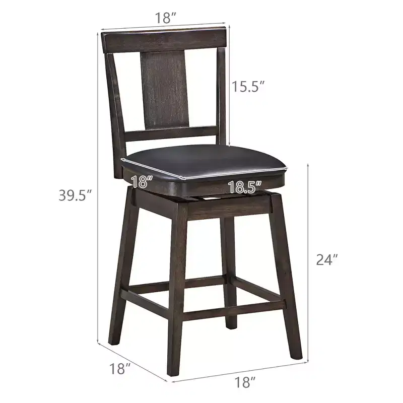 Costway 1PC\2PCS\3PCS\4PCS Swivel Bar Stool 24 inch Upholstered Counter Height Bar Chair w/Rubber Wood Legs
