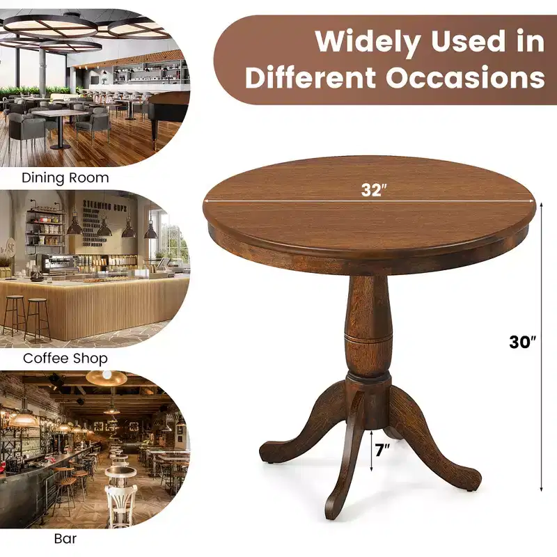 Costway 32 Round Pedestal Dining Table Kitchen Dining Room Walnut