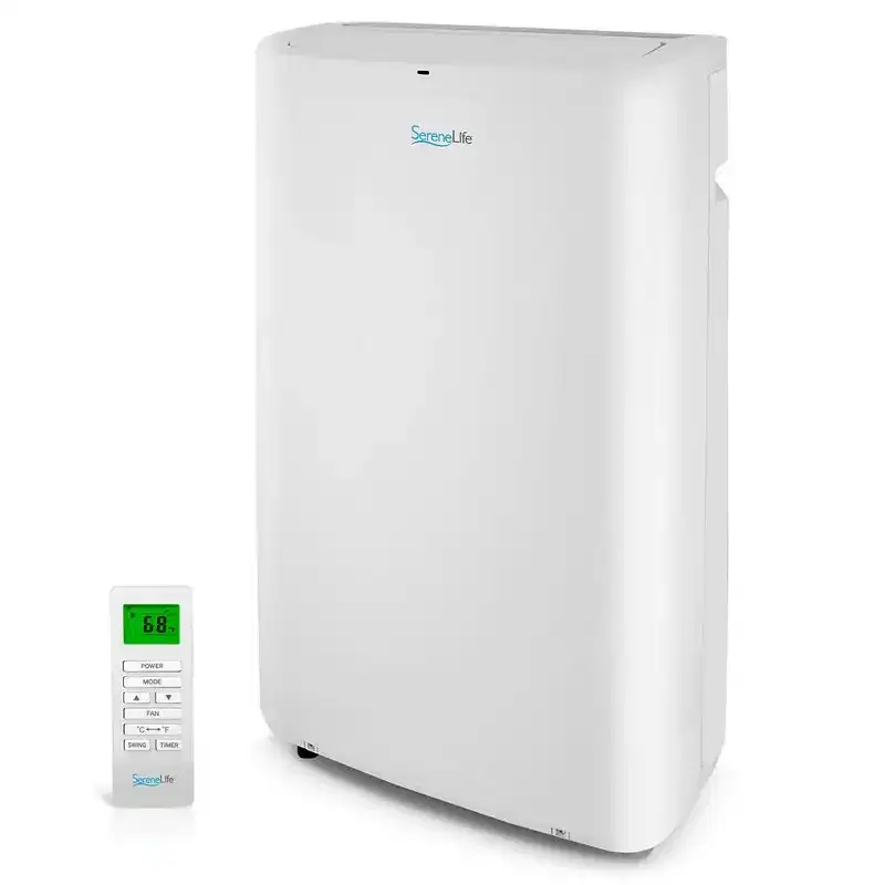 SereneLife 14,000 BTU Portable AC for Home with Dehumidifier, Fan, Remote + Window Kit, White