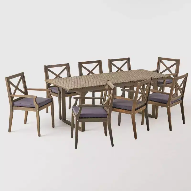 Belasera 9pc Acacia Wood Expandable Dining Set Gray - Christopher Knight Home