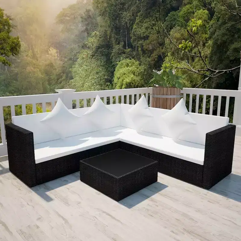 vidaXL Patio Furniture Set 4 Piece Sectional Sofa with Coffee Table Rattan - Brown