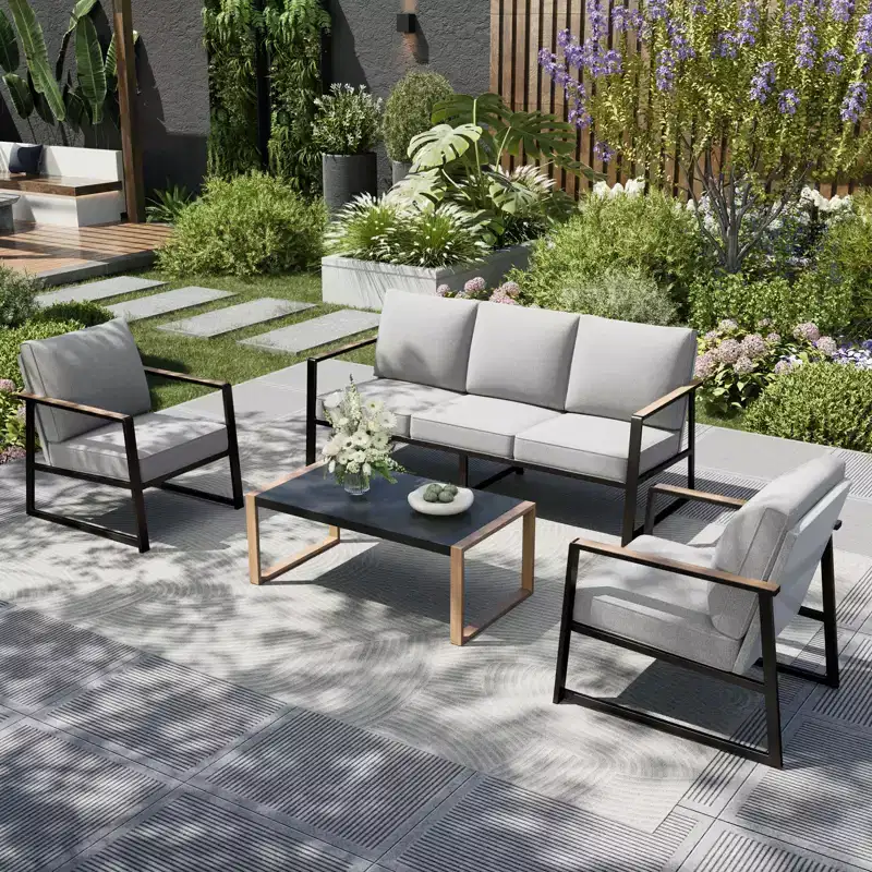 Captiva Designs Modren Outdoor Patio Metal Frame Furniture Conversation Seating Set with Coffee Table