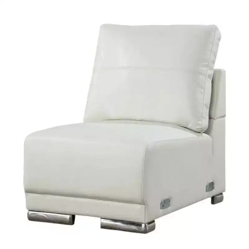 Royal Hampton Modular Armless Lounge Chair, Chrome Metal, White Faux Leather