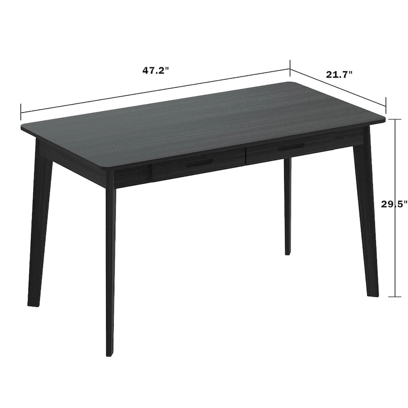 Timechee Black Wooden Computer Desk, 47 Writing Desk with 2 Drawers
