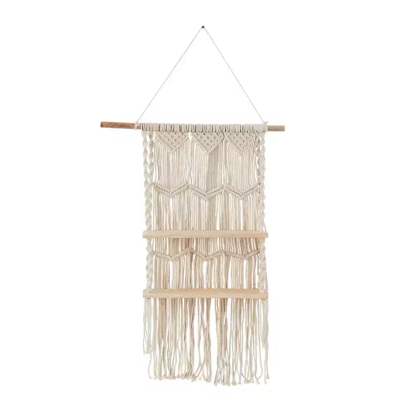 Handmade Macrame Wall Shelf, 2 Mango Wood Shelves, Cotton String, Boho Style, 25