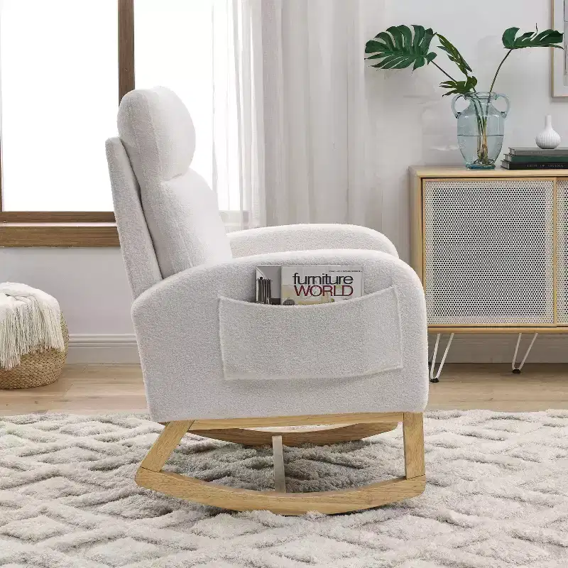 27.6W Accent Rocking Chair, Armchair with High Backrest & 2 Side Pockets, Nursery Glider Rocker - ModernLuxe