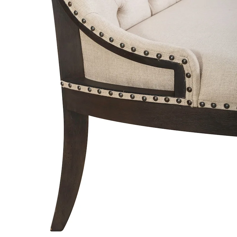 Black Upholstered Shelter Dining Bench with Tufted Back and Nail Head Trim