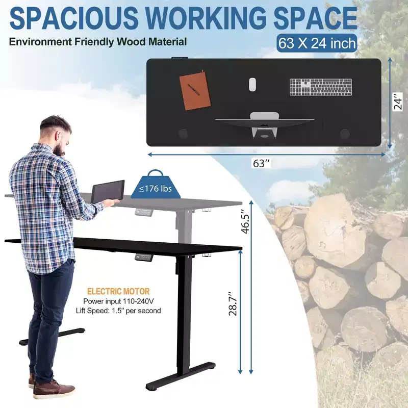 63''Adjustable Height Standing Desk, Computer Desks with Memory Preset, Splice Tabletop