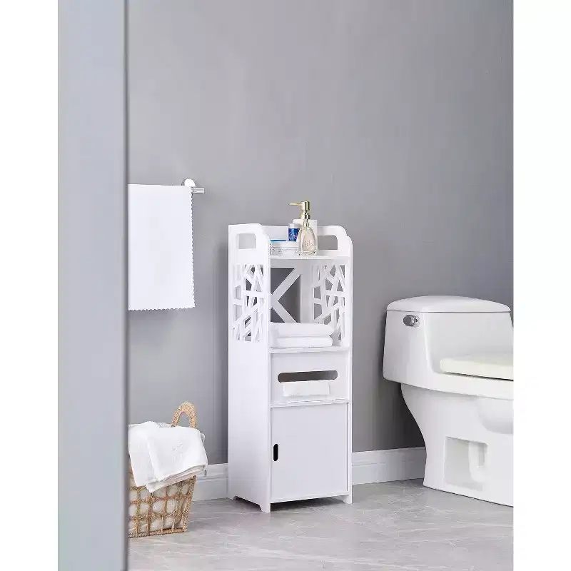 Kings Brand Furniture - Larie Wood Bathroom Floor Storage Cabinet, White