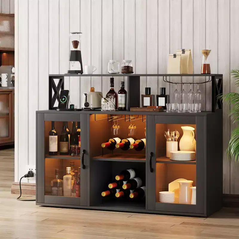 Coffee Bar Buffet Sideboard Storage with LED Light