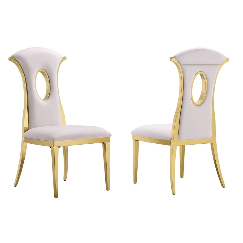 Luxury White Velvet Dining Chairs with Polished Gold Legs