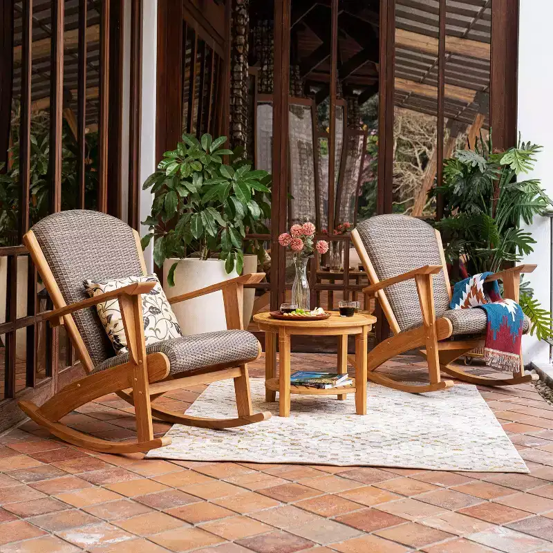 Sonoma Lane Burke Teak Outdoor Rocking Chair with Padded Woven Seat