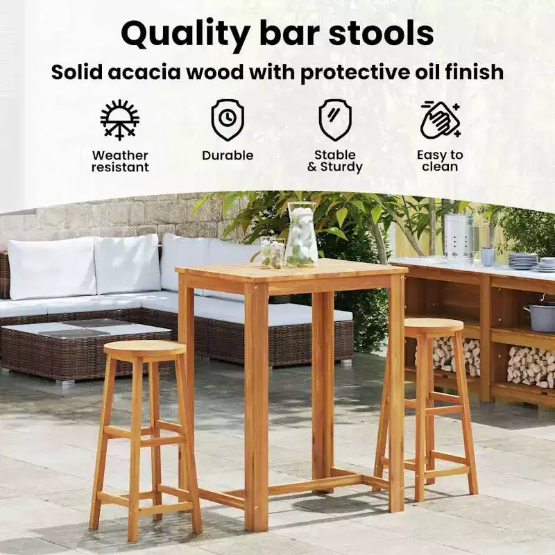 vidaXL Bar Stool Set of 8 Natural wood Solid Acacia wood Standard