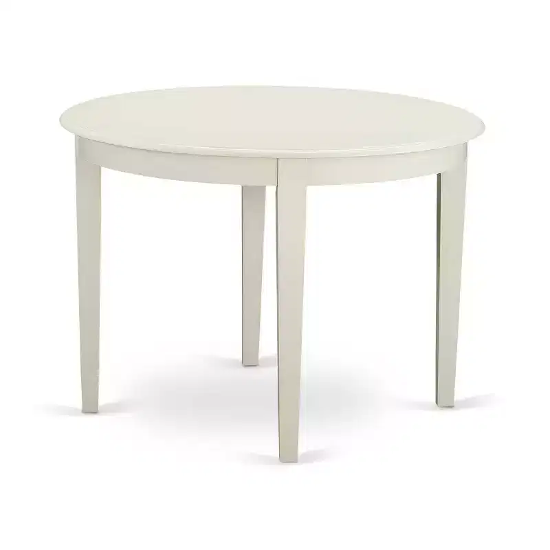 HomeStock 3-Pc Linen White Finish Round Solid Wood Top Dining Table Set