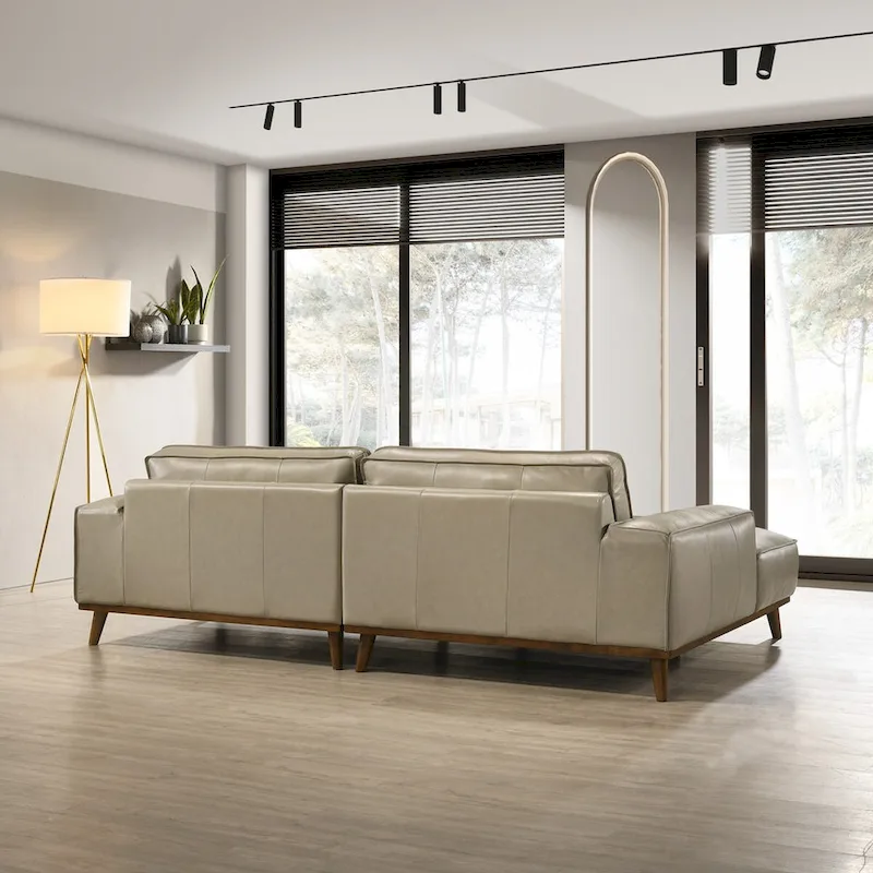 Dayton Mid-Century Modern Genuine Leather Sectional Sofa