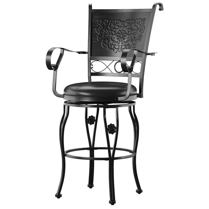 Big & Tall Swivel Barstool with Faux Leather Seat – 400 lbs Capacity, Matte Black, 30