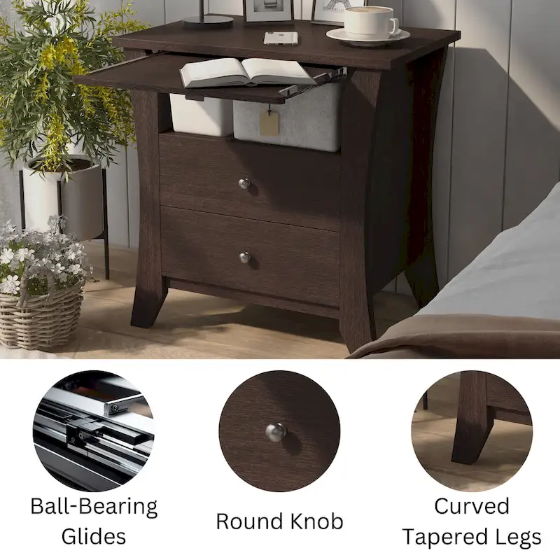 Mendolla Transitional Wood 2-Drawer Nightstand with Shelf