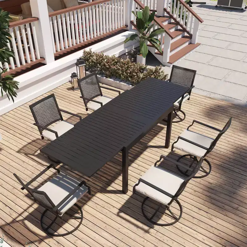 Mondawe 7-Piece Outdoor Dining ,With 1 Piece Extendable Rectangle Table and 6 Piece 360 Degree Swivel Chair Patio Set