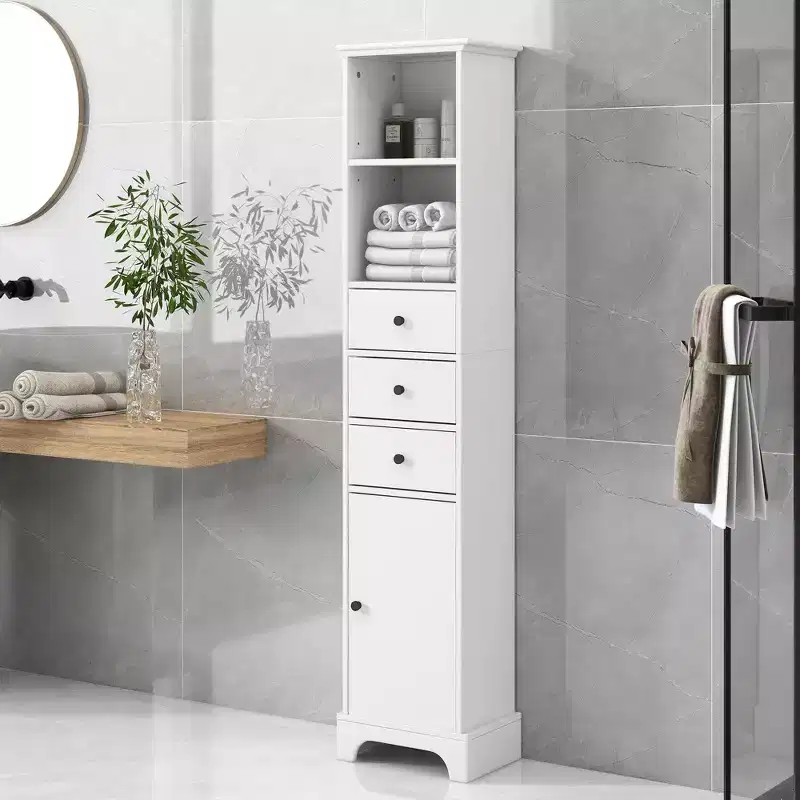 Tall Bathroom Cabinet with 3 Drawers and Adjustable Shelves - ModernLuxe