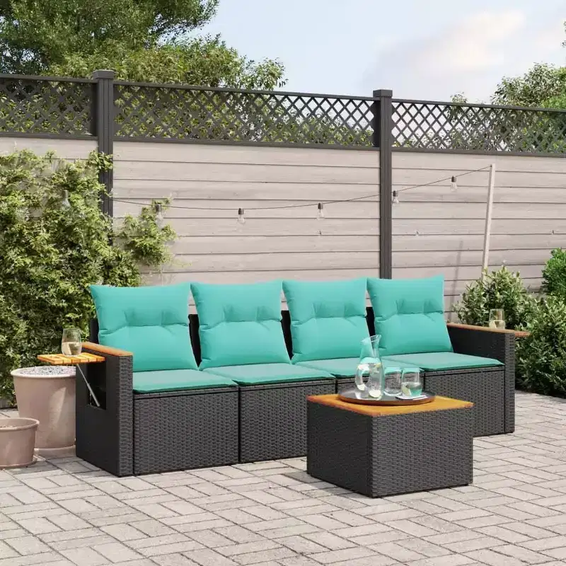 vidaXL 5 Piece Patio Sofa Set with Cushions Black Poly Rattan (US only)
