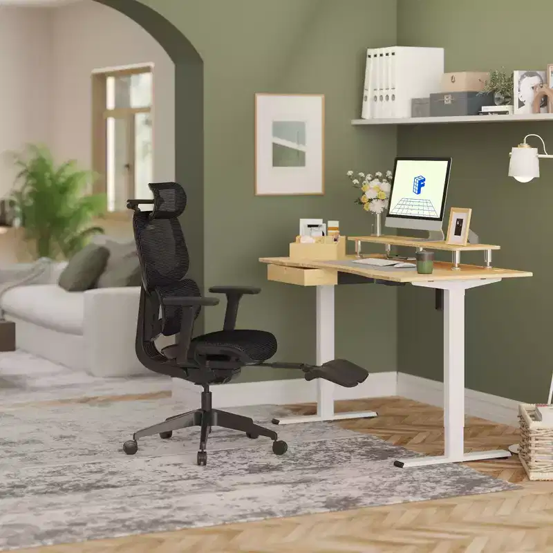 FLEXISPOT C7 Ergonomic Office Chair With Footrest, Mesh Seat, Black