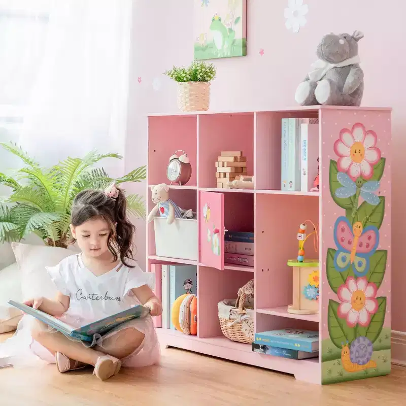 Kids' Wooden Adjustable Bookshelf with Door - Pink